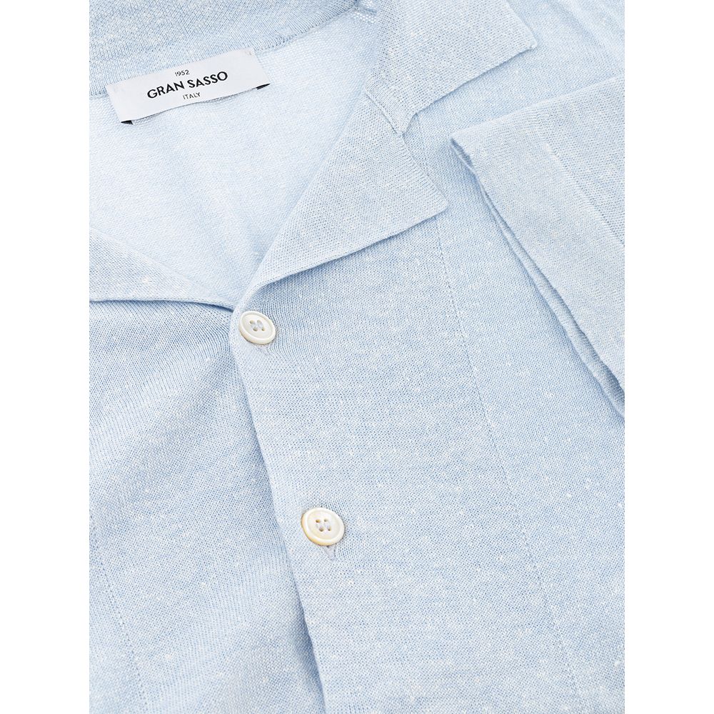 Elegant Light Blue Linen-Cotton Blend Shirt