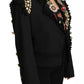 Black Crystal Blazer Coat Wool Jacket