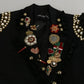 Black Crystal Blazer Coat Wool Jacket
