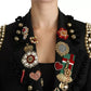 Black Crystal Blazer Coat Wool Jacket