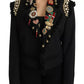 Black Crystal Blazer Coat Wool Jacket