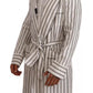 White Striped Cotton Robe Coat Wrap Jacket