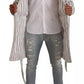 White Striped Cotton Robe Coat Wrap Jacket