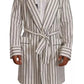 White Striped Cotton Robe Coat Wrap Jacket