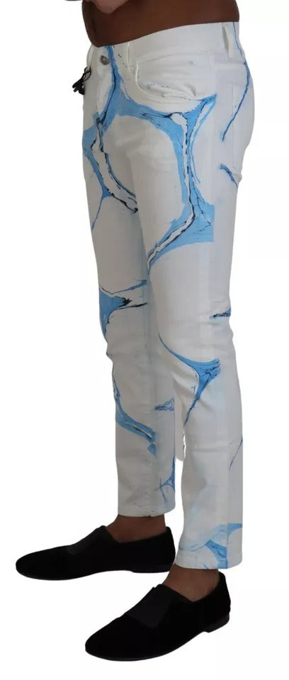 White Blue Cotton Skinny Denim Jeans