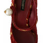 Red Floral Brocade Heels Mary Janes Pumps Shoes