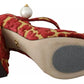 Red Floral Brocade Heels Mary Janes Pumps Shoes