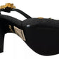 Black Floral Angel Applique Ankle Strap Pumps Shoes