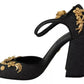 Black Floral Angel Applique Ankle Strap Pumps Shoes
