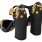 Black Floral Angel Applique Ankle Strap Pumps Shoes