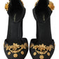 Black Floral Angel Applique Ankle Strap Pumps Shoes