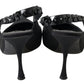 Black Embellished Charmeuse Slingback Heels Shoes