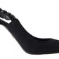 Black Embellished Charmeuse Slingback Heels Shoes