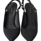 Black Embellished Charmeuse Slingback Heels Shoes