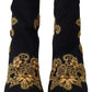 Black Gold Embroidery Slip On Boots Shoes