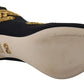 Black Gold Embroidery Slip On Boots Shoes