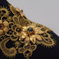 Black Gold Embroidery Slip On Boots Shoes