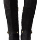 Black Suede Embellished High Boots Shoes