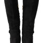 Black Suede Embellished High Boots Shoes