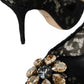 Black Taormina Lace Crystal Heel Pumps Shoes
