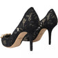 Black Taormina Lace Crystal Heel Pumps Shoes