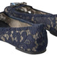 Blue Taormina Lace Crystals Flats Shoes