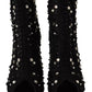 Black Tulle Suede Crystals Heels Boots Shoes
