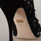 Black Tulle Suede Crystals Heels Boots Shoes