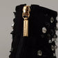 Black Tulle Suede Crystals Heels Boots Shoes
