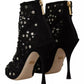 Black Tulle Suede Crystals Heels Boots Shoes
