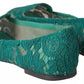 Green Floral Lace Loafers Flats Shoes