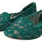 Green Floral Lace Loafers Flats Shoes
