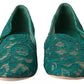 Green Floral Lace Loafers Flats Shoes