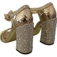 Gold Crystals T-strap Sandals Leather Shoes