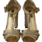 Gold Crystals T-strap Sandals Leather Shoes