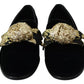 Black Velvet Gold Sequin Embellished Loafers Shoes