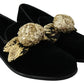 Black Velvet Gold Sequin Embellished Loafers Shoes