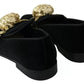 Black Velvet Gold Sequin Embellished Loafers Shoes
