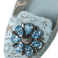 Blue Lace Crystal Ballet Loafers Shoes