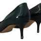 Green Kitten Heels Pumps Patent Leather Shoes