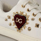 White Leather Gold Red Heart Sneakers Shoes