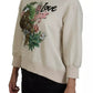 Beige Jungle Printed Pullover Cotton Sweater