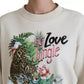 Beige Jungle Printed Pullover Cotton Sweater