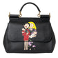 Black Leather #DGFamily Patch Top Handle Bag