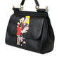 Black Leather #DGFamily Patch Top Handle Bag