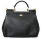 Black Leather #DGFamily Patch Top Handle Bag