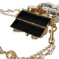 Gold Metal Crystal Embellished Mini Crossbody Bag