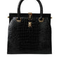 Black Exotic Leather Top Handle Tote Women Bag