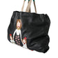 Black Leather #DGFamily Patch Shopping Tote Bag