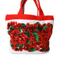 White Red Floral Canvas Logo Shopping Tote Bag